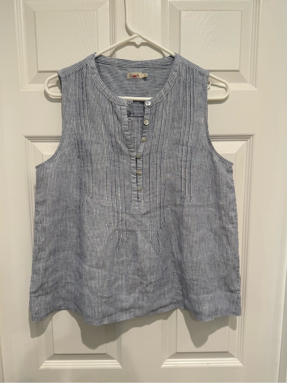 Faherty Blue and White Striped Sleeveless Henley Camisole
